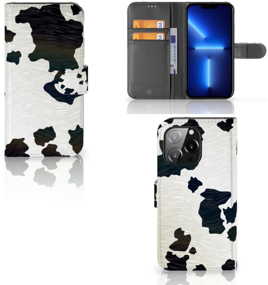 iPhone 13 Pro Telefoonhoesje met Pasjes Koeienvlekken