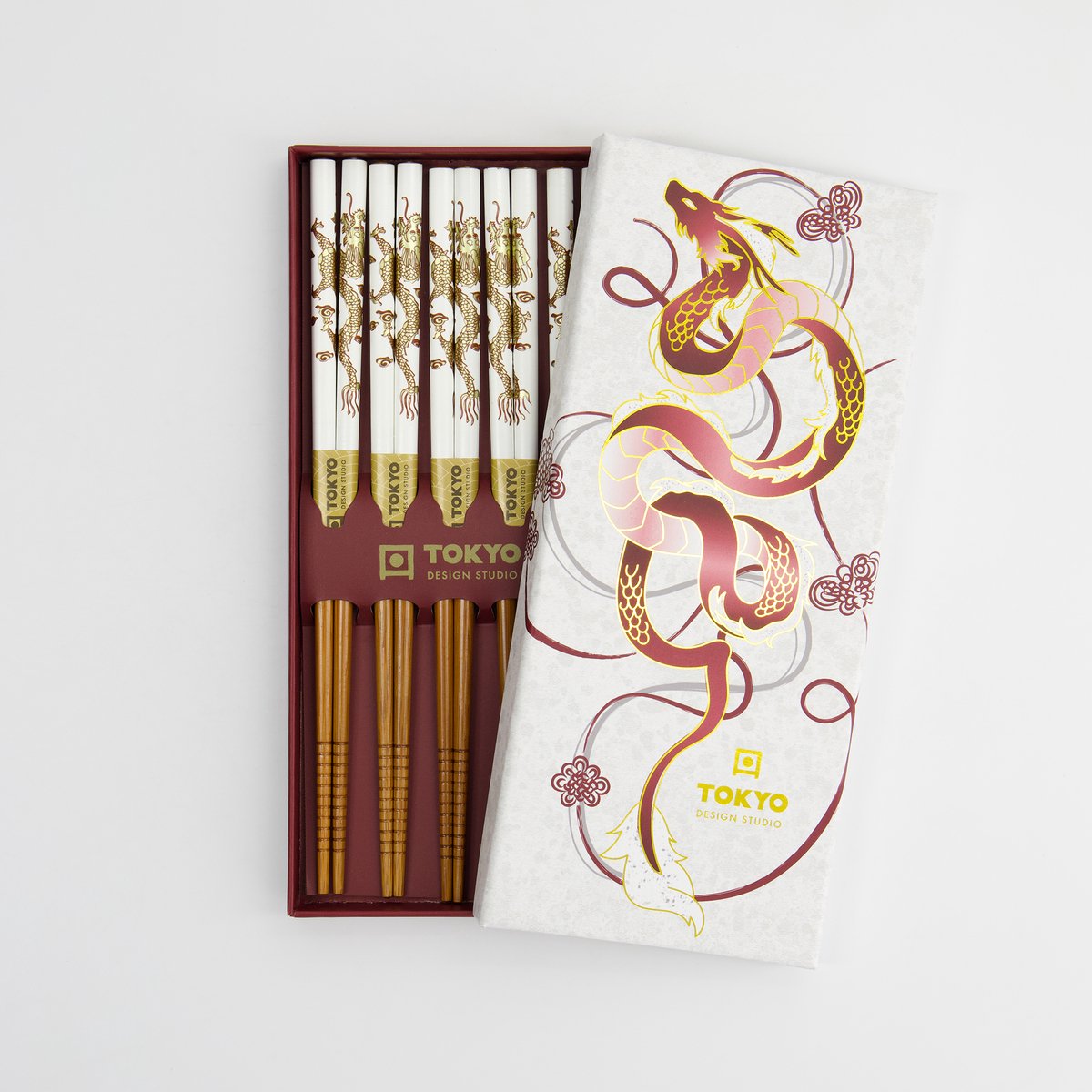 Tokyo Design Studio – Eetstokjes Giftset – Red Dragon – 5 paar – 22.5 cm