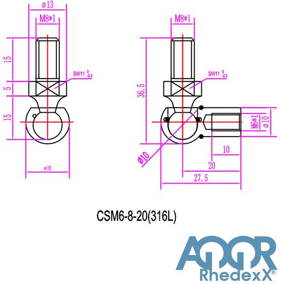Gasveer gasdrukdemper kogelkop lengte 275 mm, slag 100 mm, kracht 50N-450N M6 schroefdraad - gasveer vervanging voor liftomat 15/6 (275/100/450N, roestvrij staal 316L) — afbeelding 5
