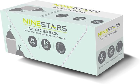 NINESTARS NSTB-13-30 Extra Sterke Witte Vuilniszak met Trekkoord Sluiting, 13 Gal. / 49 L., 30 count, Verpakking kan variëren — afbeelding 4