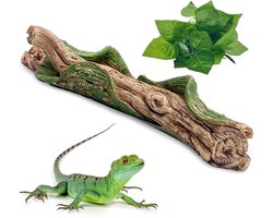 Reptielen klimtak decor met bladeren 2 stuks hars takken voor hagedis terrarium habitat decoratie voor baarde draak gekko slang kikker kameleon 17,8 cm