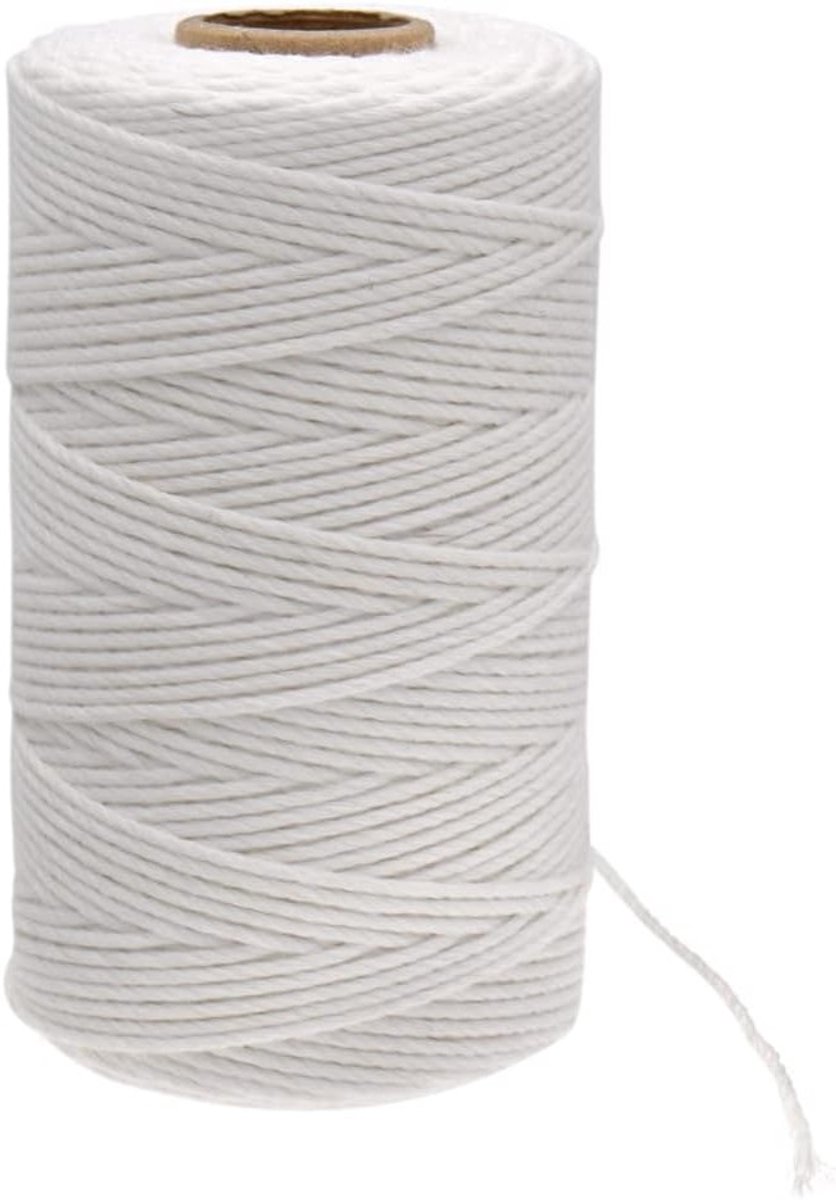 100M Wit Katoenen Touw - 2MM Katoenen Bakkerstouw - Duurzaam 3-Ply Touw voor Bakken, Slagers en DIY Creaties