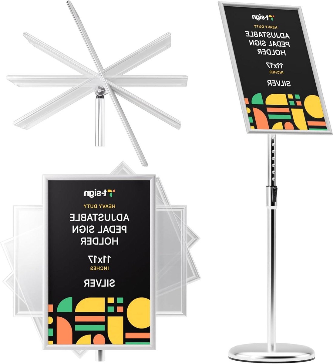 Poster Stand - Display Stand - Berichten Tonen - Verstelbare Hoogte - 11 x 17 Inch - Zilver