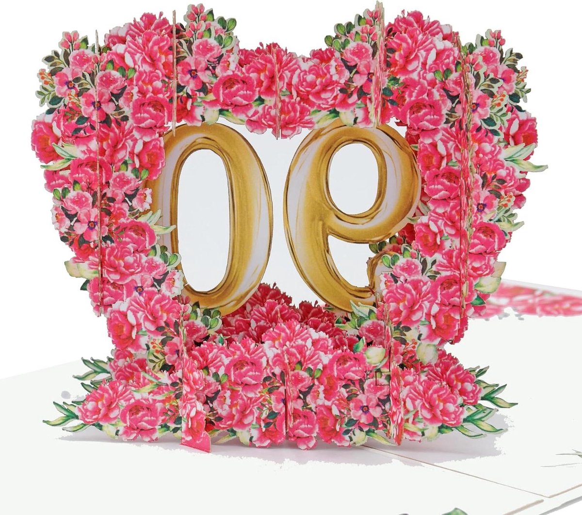 Wenskaart Verjaardag - 3D Kaart Jubileum - Feestelijke Groeten - Filigraan Kunstwerk - 15x15cm - Rozenrood-wit