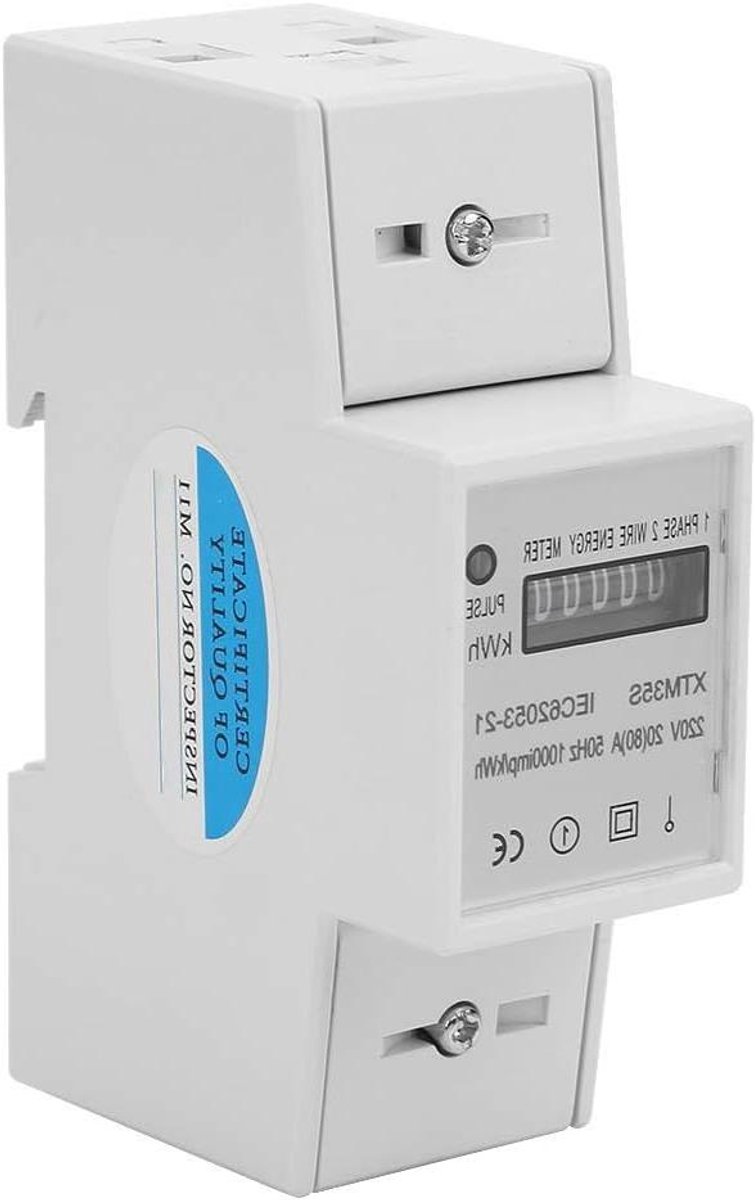 Elektronische KWh-meter - Stroommeter 1-fase - Energieverbruik meten - DIN-rail montage - 7 x 4 x 6 cm - Wit