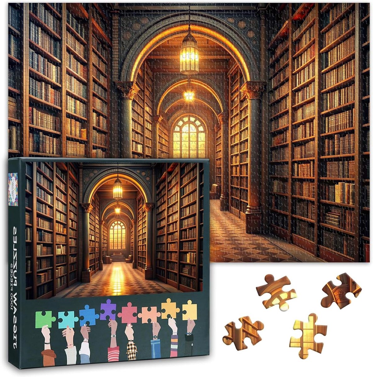 Legpuzzel Volwassenen - 1000 Stukjes Puzzel - Ontspannend Tijdverdrijf - Vintage Bibliotheek Design - 70 x 50 cm - Meerdere Kleuren