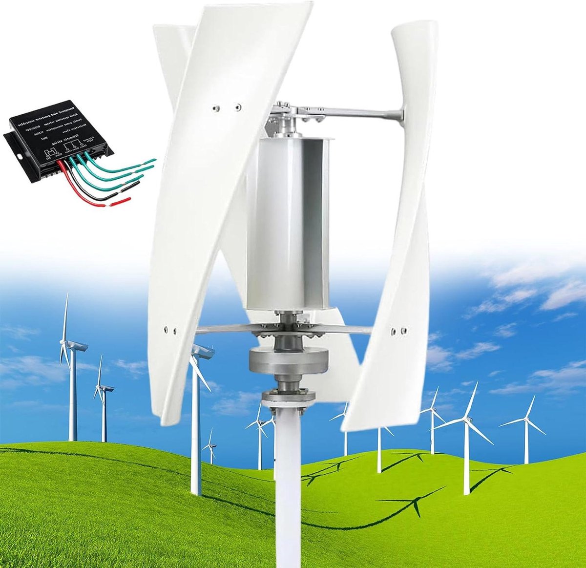 Verticale windturbine - Energiegenerator - Energie opwekken - Stille werking - 14000W 48V - Wit