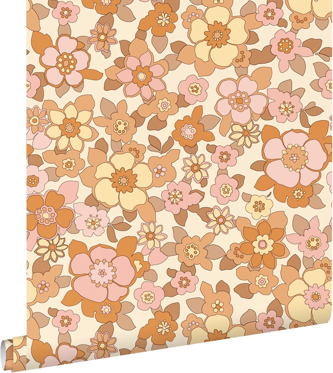 ESTAhome behang retro bloemen oranje en roze - 50 x 900 cm - 131532