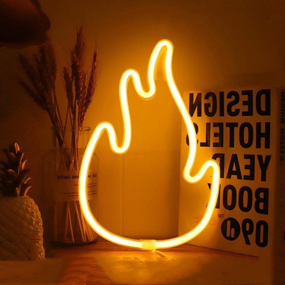 Vlam Neon Licht - Vlam Lamp - Kamer Decoratie - Handgemaakt Design - 28.5 x 18 x 2 cm