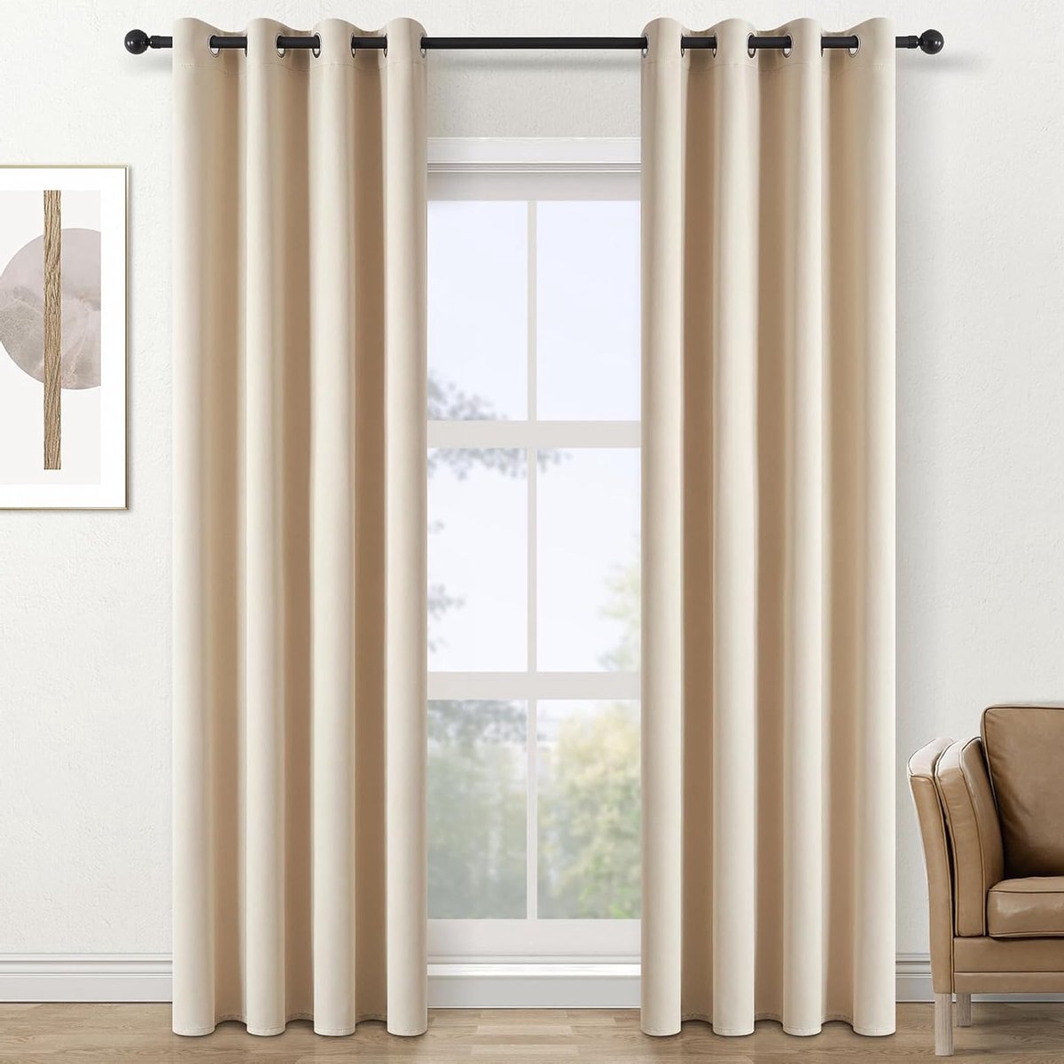 Opaque Gordijnen met Oogjes Beige 140 x 245 cm voor Woonkamer en Kinderkamer - Set van 2 Decoratieve Raamdecoratie