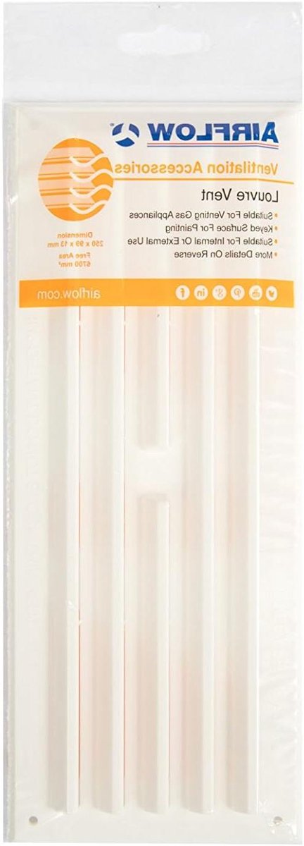 Luchtstroom Grille - Ventilatierooster - Ventileren Gastoestellen - Sleuteloppervlak voor Schilderen - 250 x 99 x 13 mm - Wit