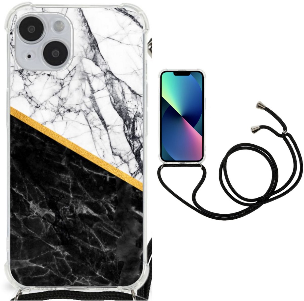 iPhone 14 Plus Anti-Shock Hoesje Marmer Wit Zwart - Origineel Cadeau Man
