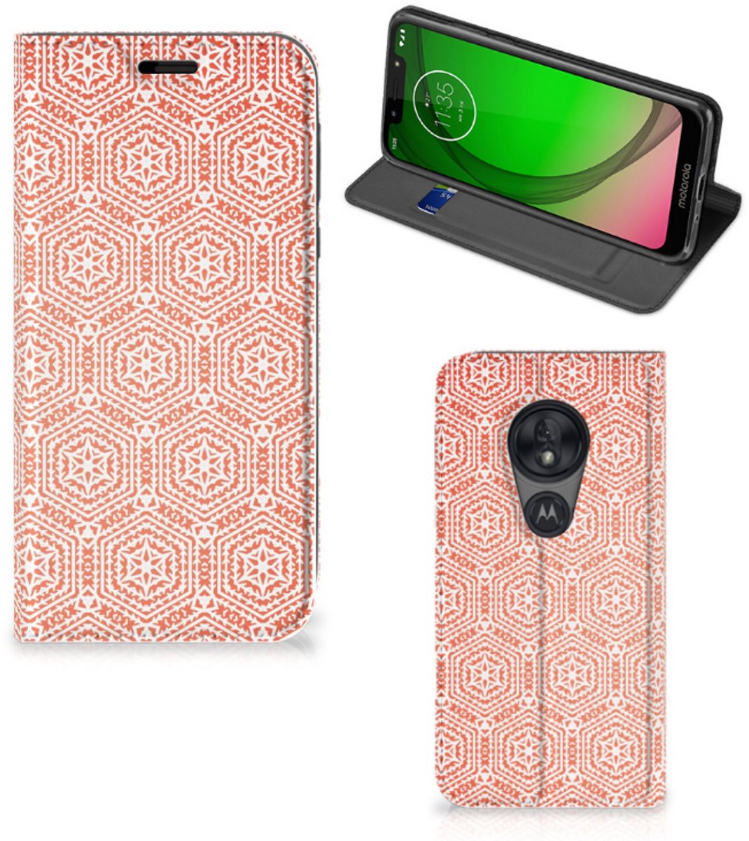 Motorola Moto G7 Play Hoesje met Magneet Pattern Orange
