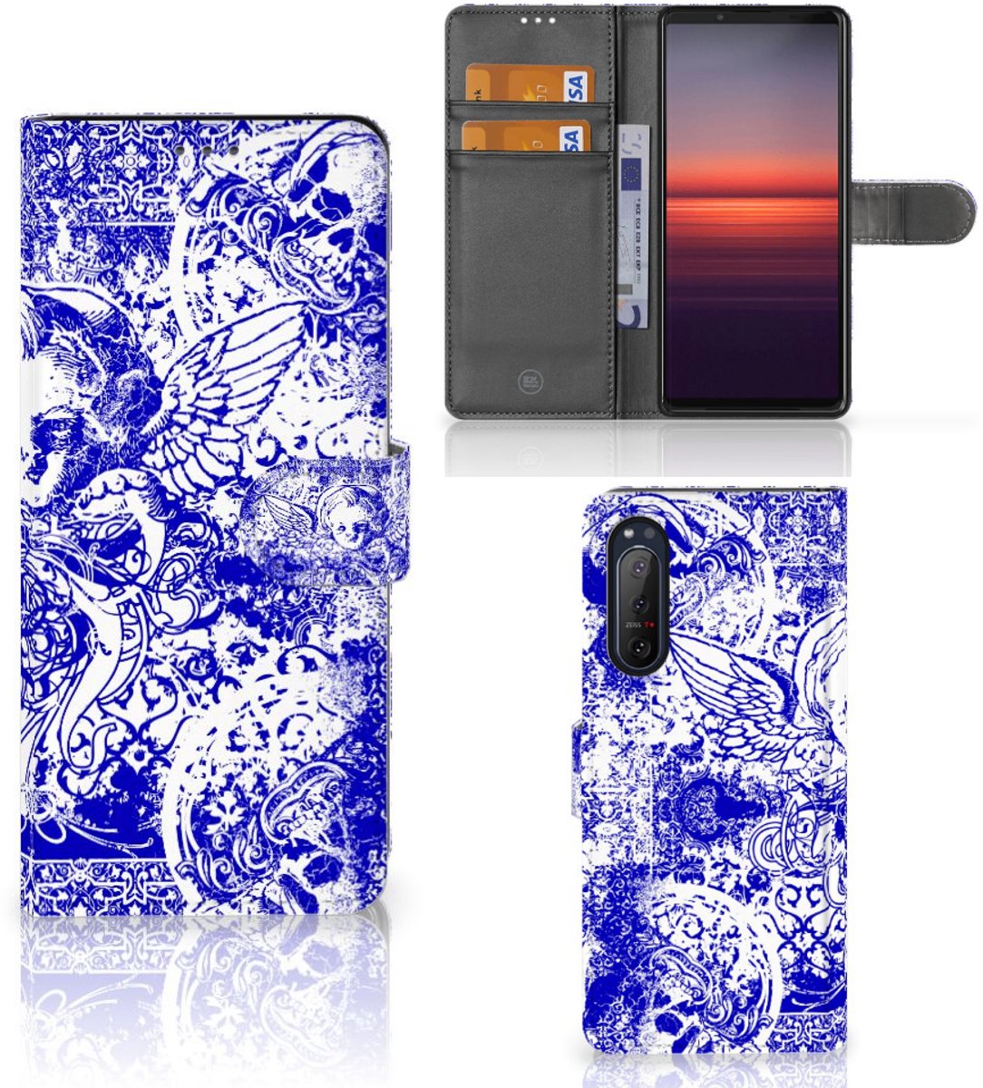 Telefoonhoesje met Naam Sony Xperia 5II Angel Skull Blauw