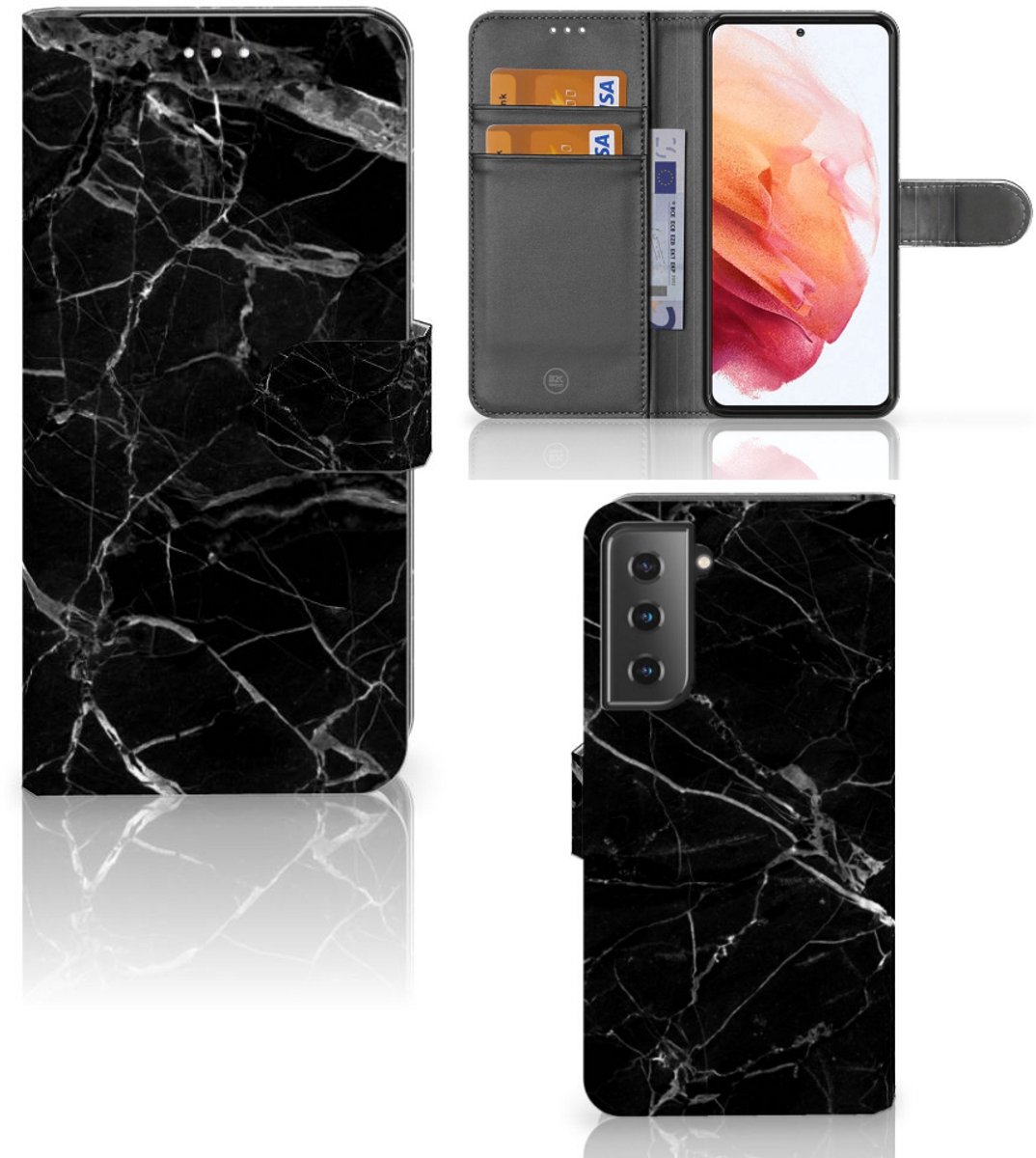 Samsung Galaxy S21 Bookcase Marmer Zwart - Origineel Cadeau Vader