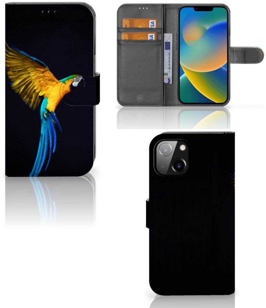 Book Case voor Apple iPhone 14 Telefoonhoesje met Pasjes Papegaai