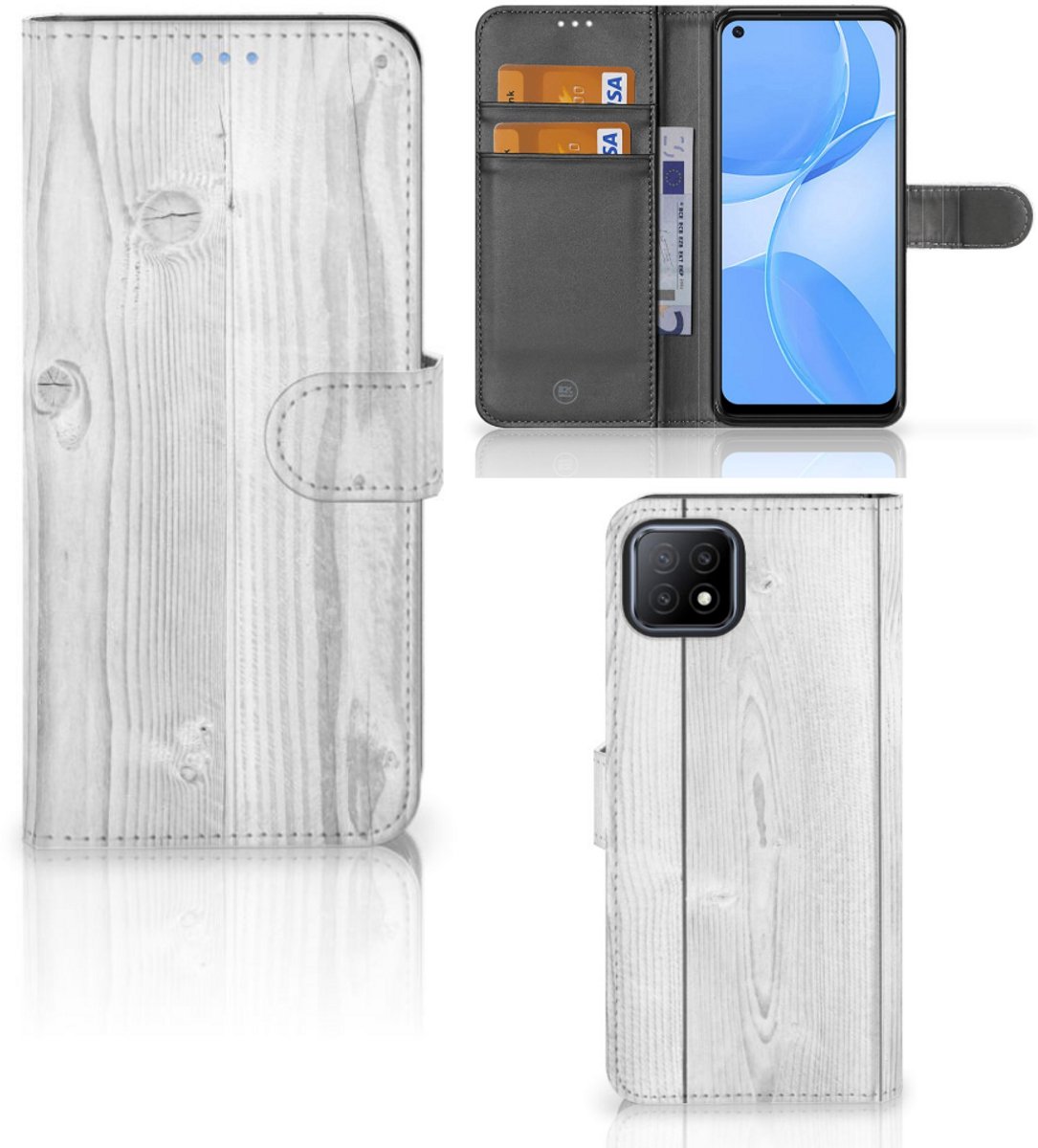OPPO A73 5G Book Style Case White Wood