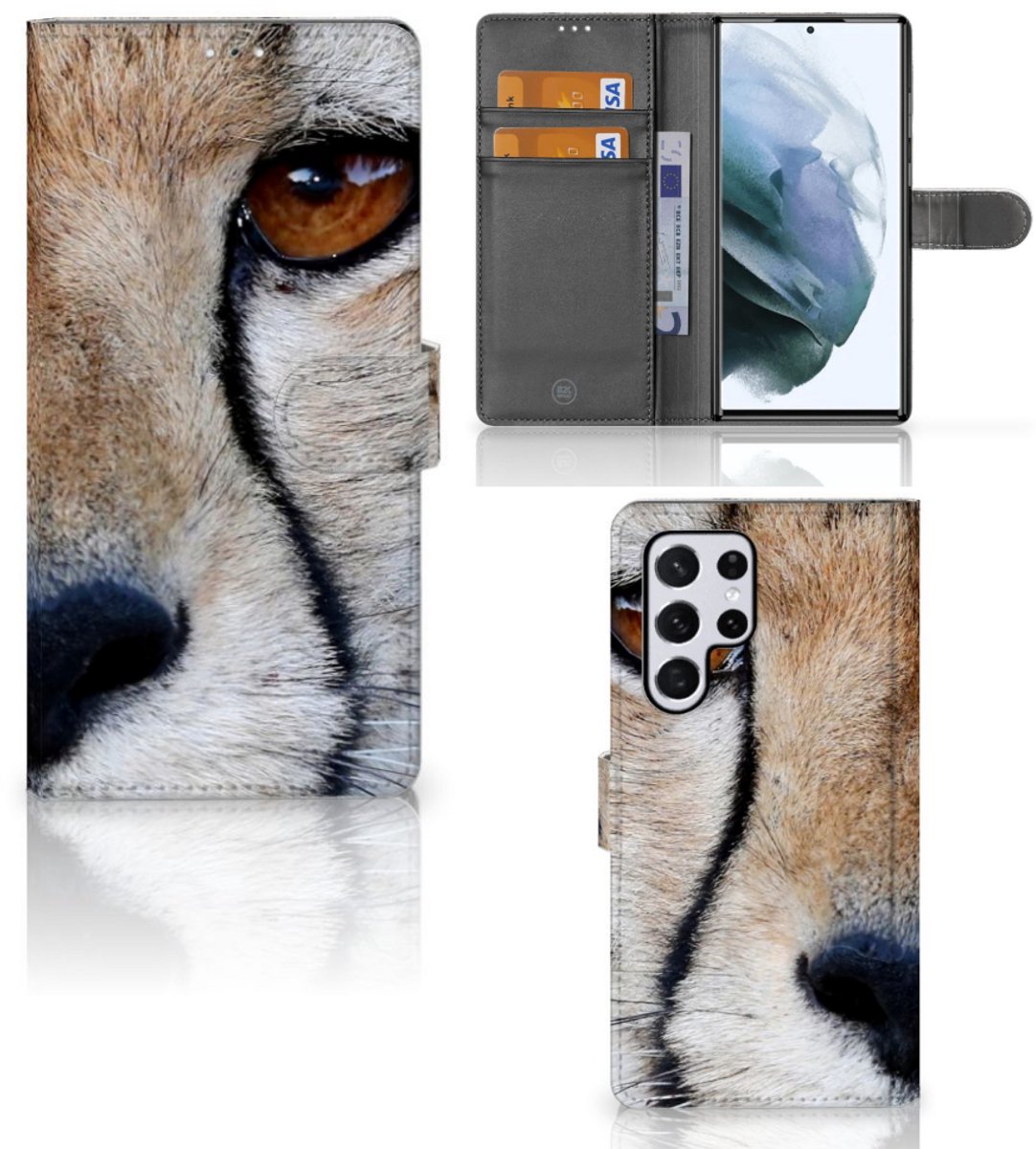 Samsung Galaxy S22 Ultra Telefoonhoesje met Pasjes Cheetah