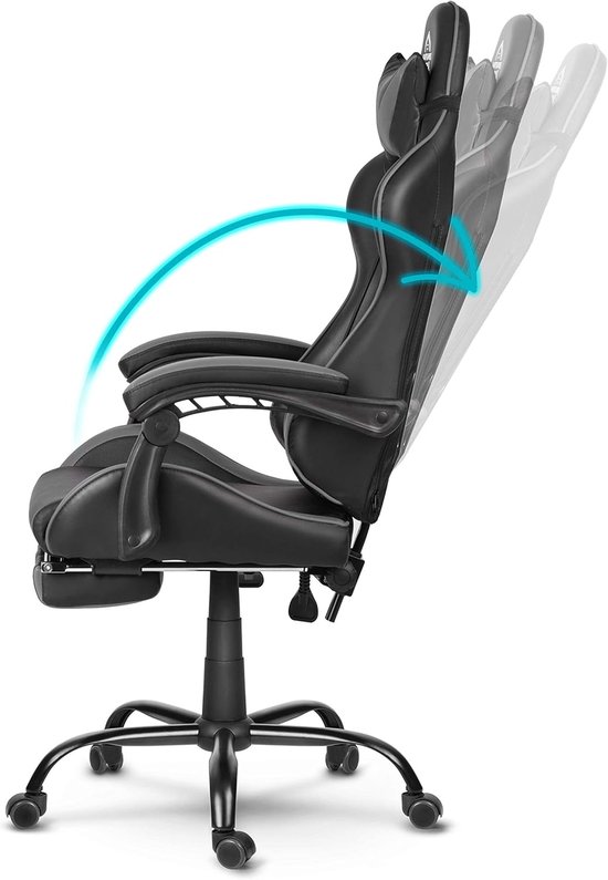 Gaming Stoel - Racestoel Kantoorstoel - Comfortabel Zitten - Verstelbare Voetensteun - Standaard - Zwart Grijs — afbeelding 5