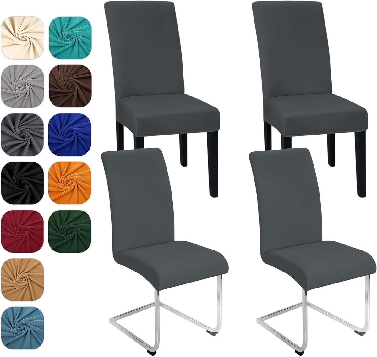Set van 4 Rekbare Stoelhoezen voor Schommelstoelen - Elastische, Wasbare Beschermhoezen voor Keuken, Restaurant en Bruiloft (Donkergrijs)