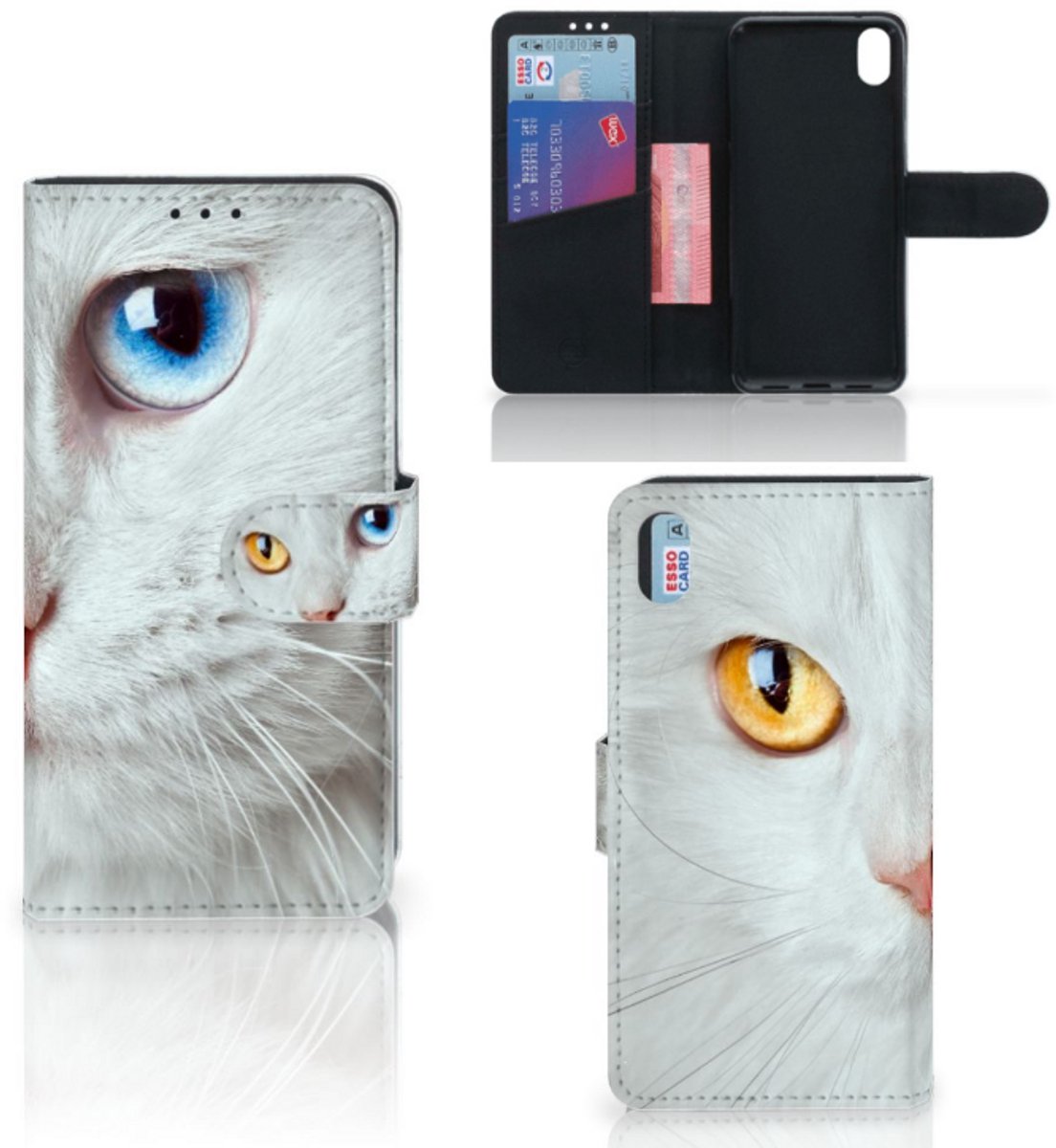 Xiaomi Redmi 7A Telefoonhoesje met Pasjes Witte Kat