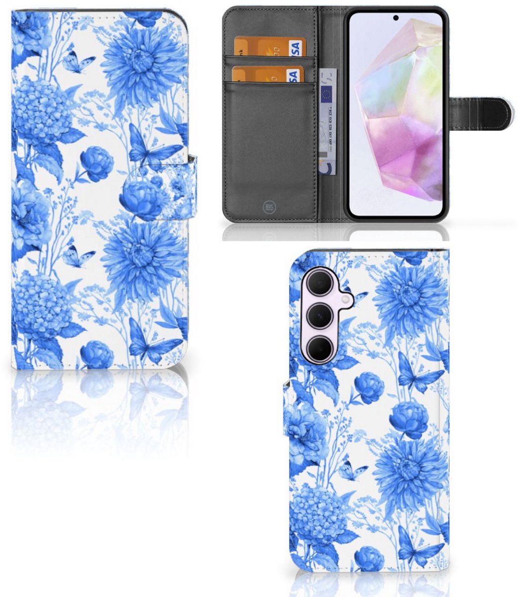 Book Case voor Hoesje voor Samsung Galaxy A35 Flowers Blue