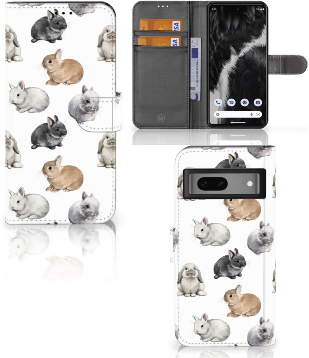 Telefoonhoesje met Pasjes voor Google Pixel 7 Konijntjes