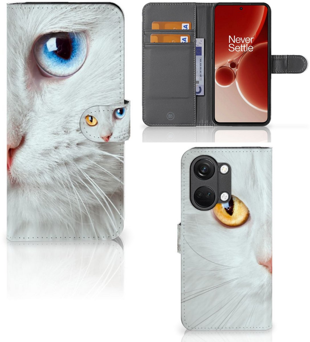 OnePlus Nord 3 Telefoonhoesje met Pasjes Witte Kat