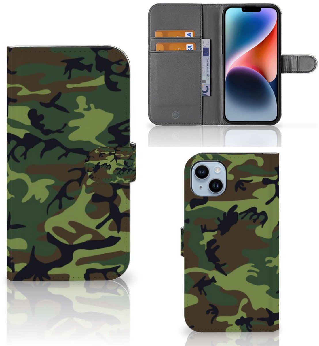 Book Case voor iPhone 15 Plus Telefoon Hoesje Army Dark