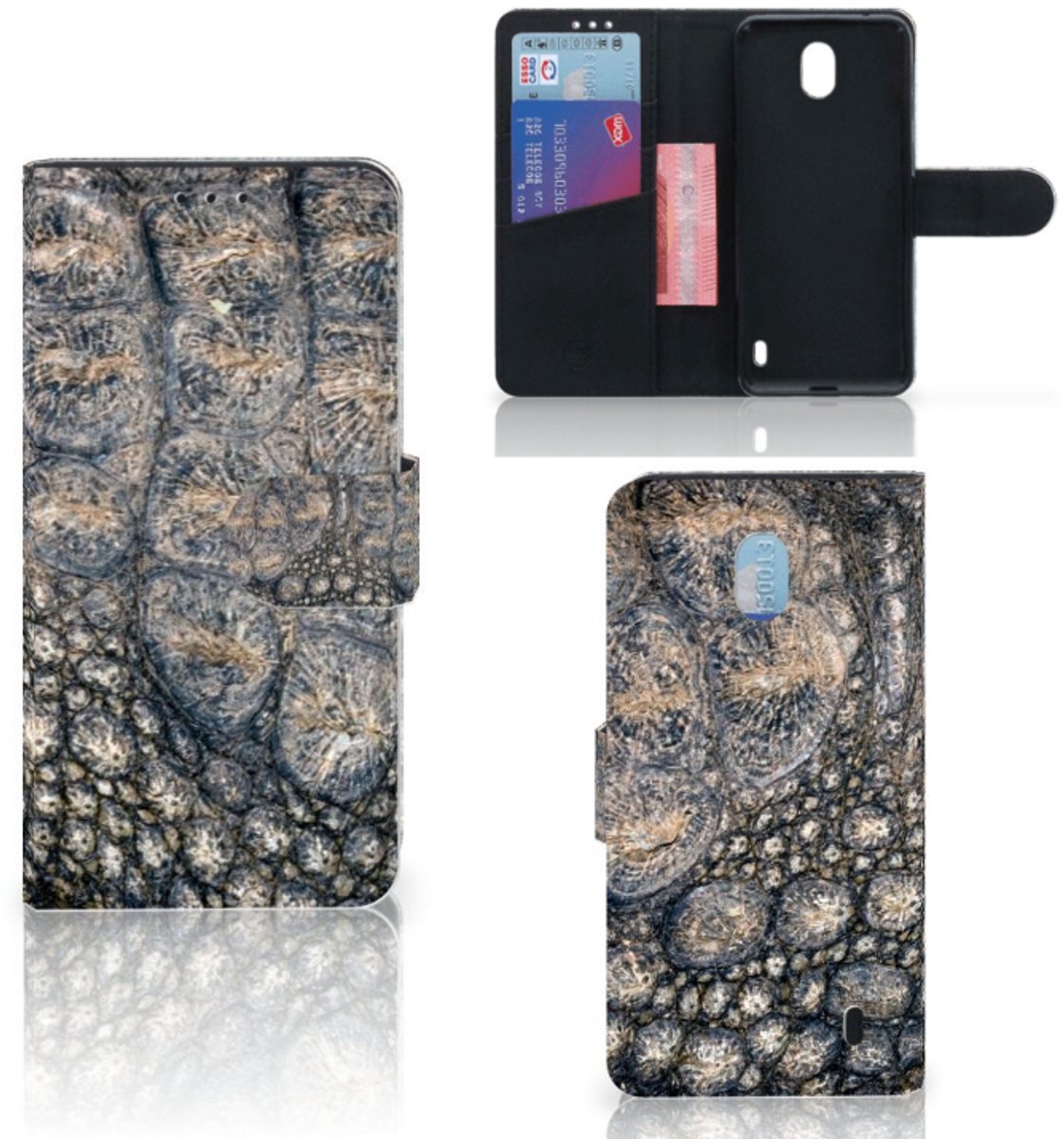 Nokia 1 Plus Telefoonhoesje met Pasjes Krokodillenprint