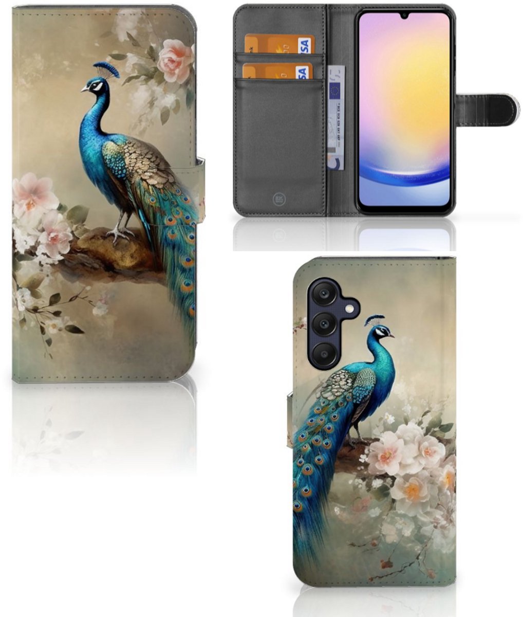 Telefoonhoesje met Pasjes voor Samsung Galaxy A25 Vintage Pauwen