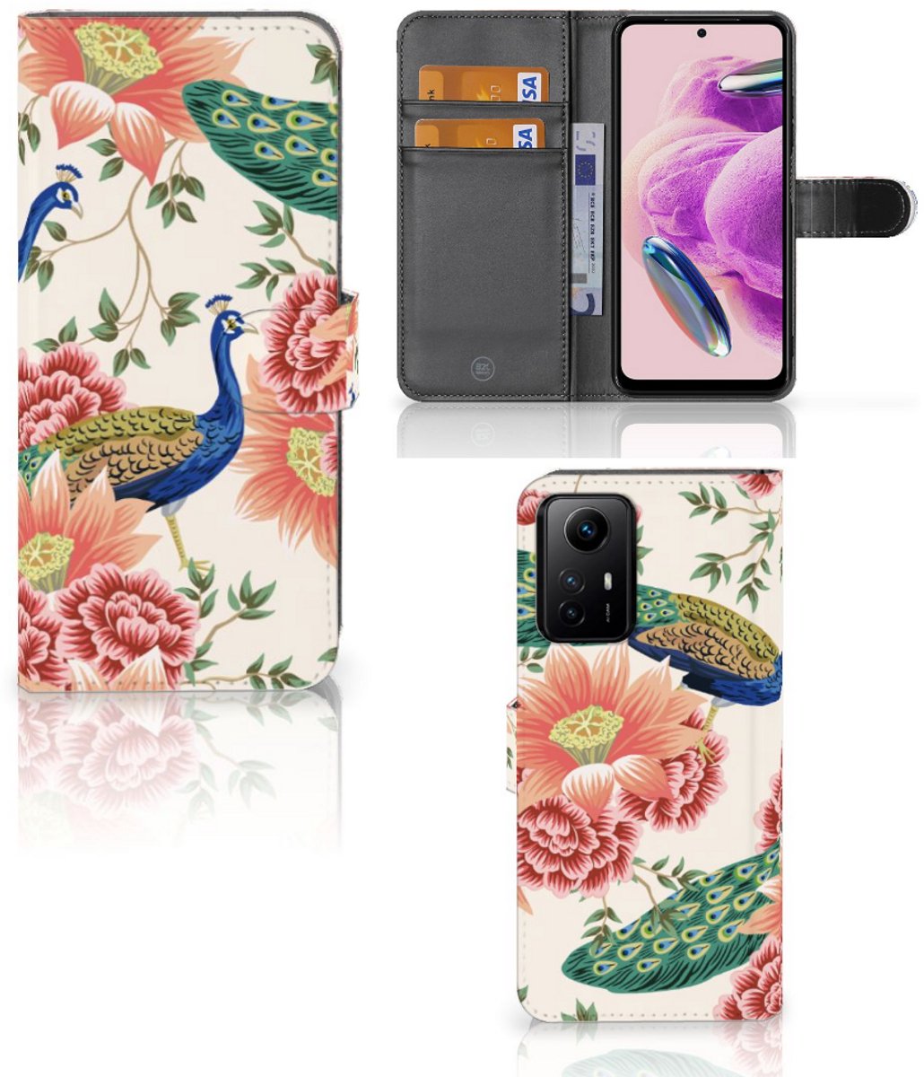 Telefoonhoesje met Pasjes voor Xiaomi Redmi Note 12S Pink Peacock