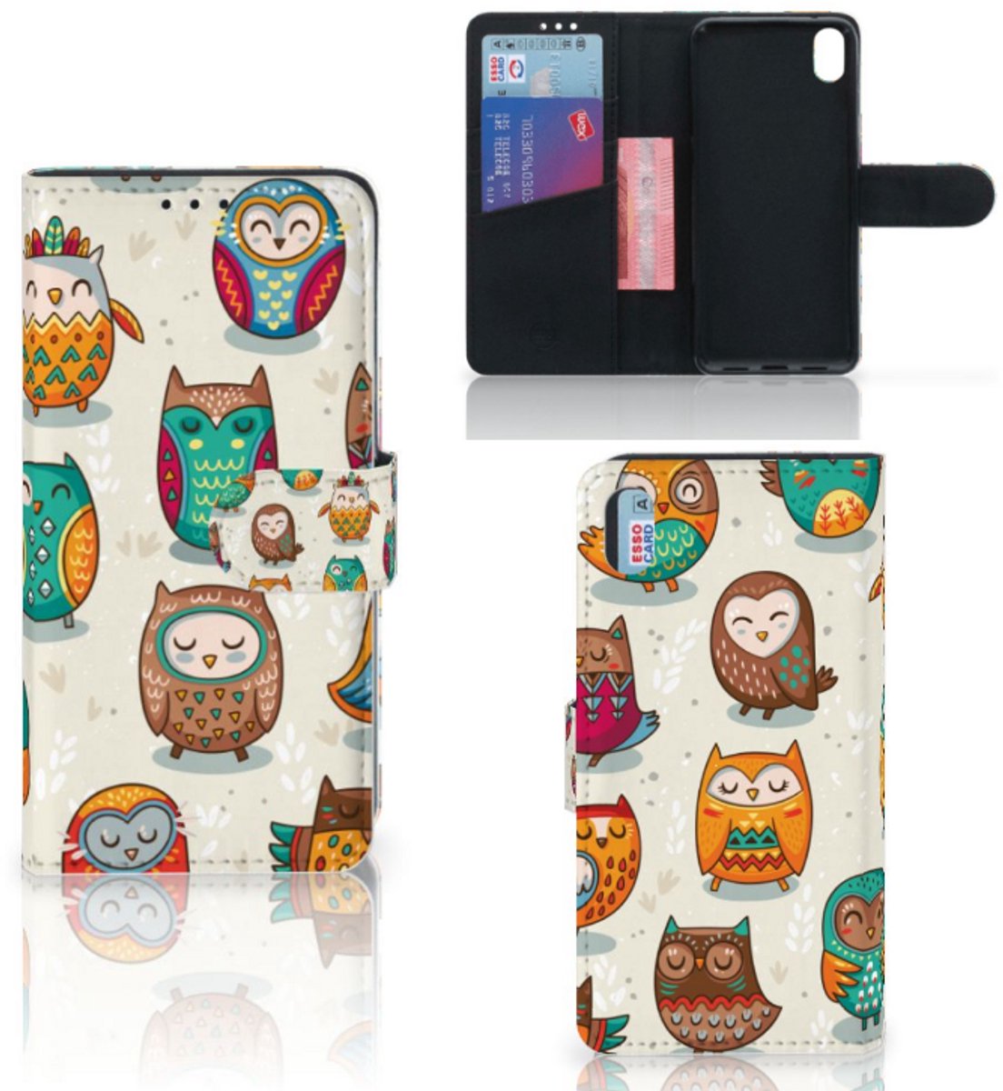 Xiaomi Redmi 7A Telefoonhoesje met Pasjes Vrolijke Uilen