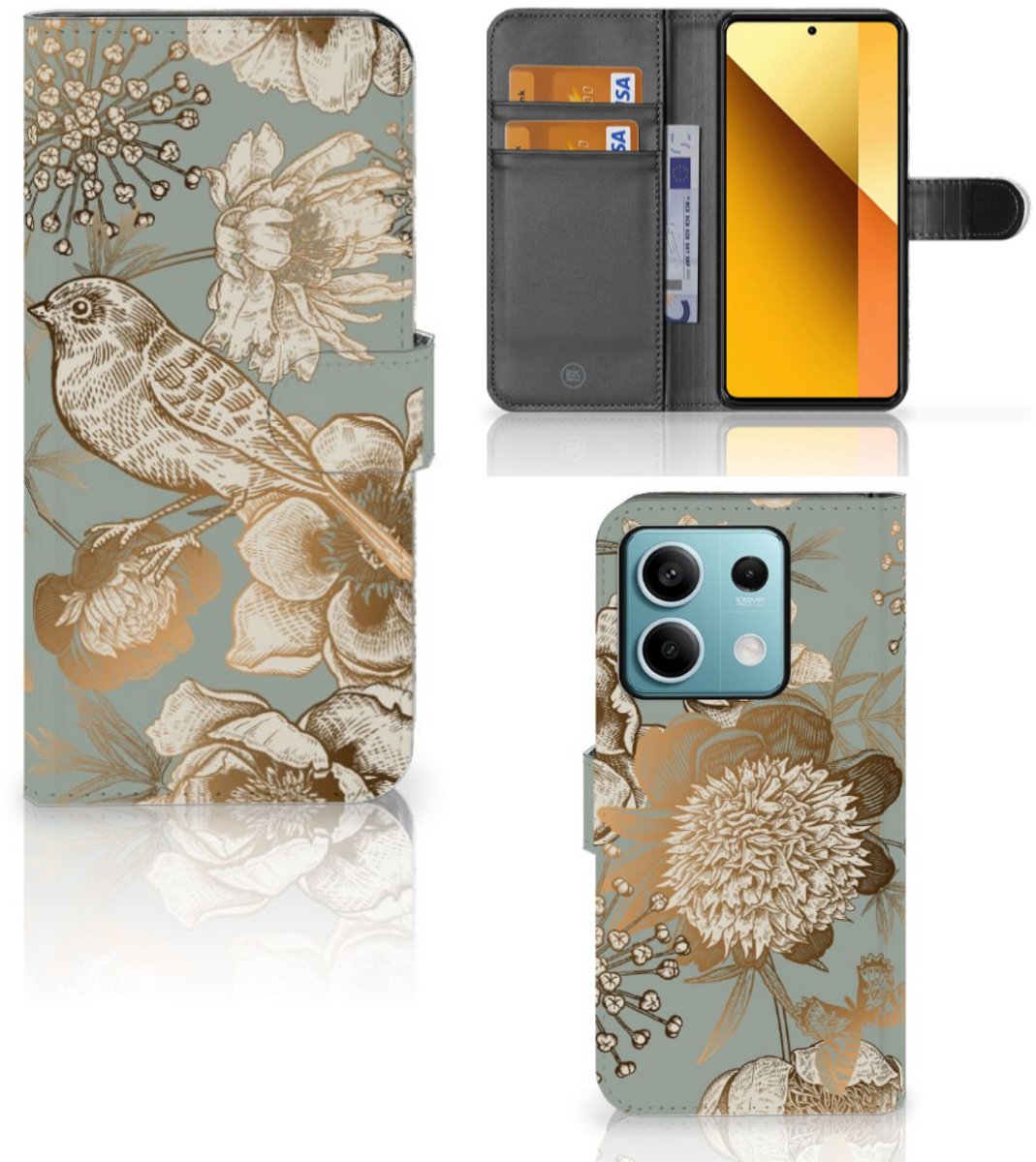Hoesje voor Xiaomi Redmi Note 13 5G Vintage Bird Flowers