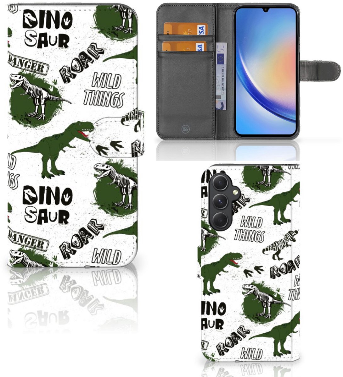 Telefoonhoesje met Pasjes voor Samsung Galaxy A24 4G Dinosaurus