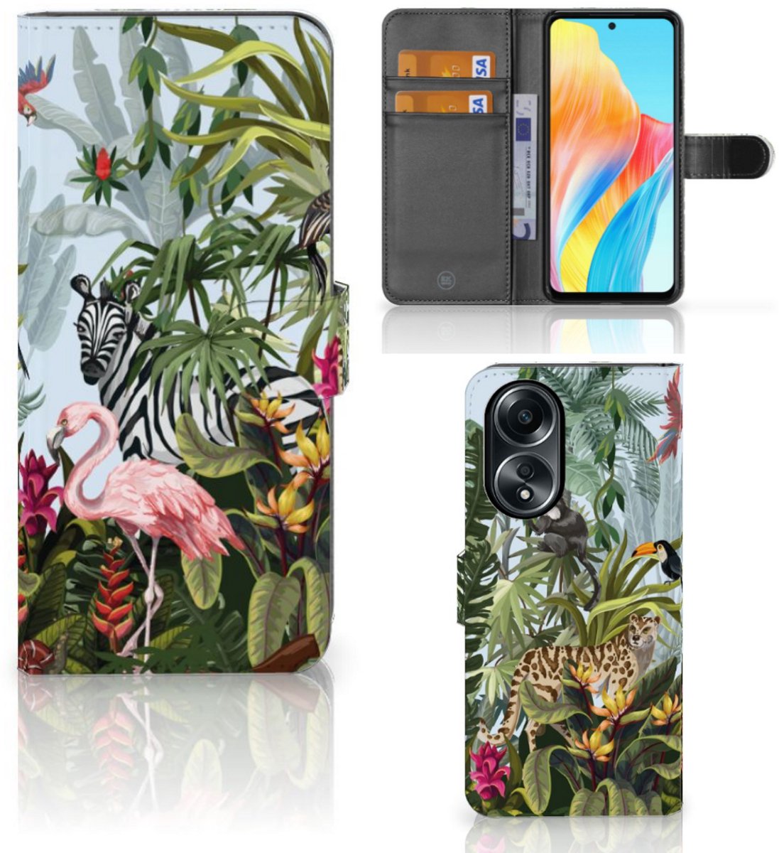Telefoonhoesje met Pasjes voor OPPO A58 4G Jungle
