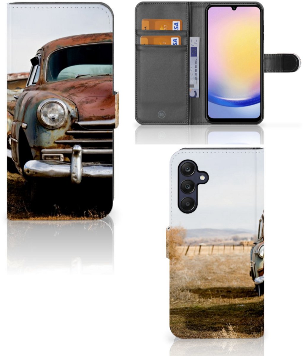 Boekhoesje voor Samsung Galaxy A25 Telefoonhoesje met foto Vintage Auto