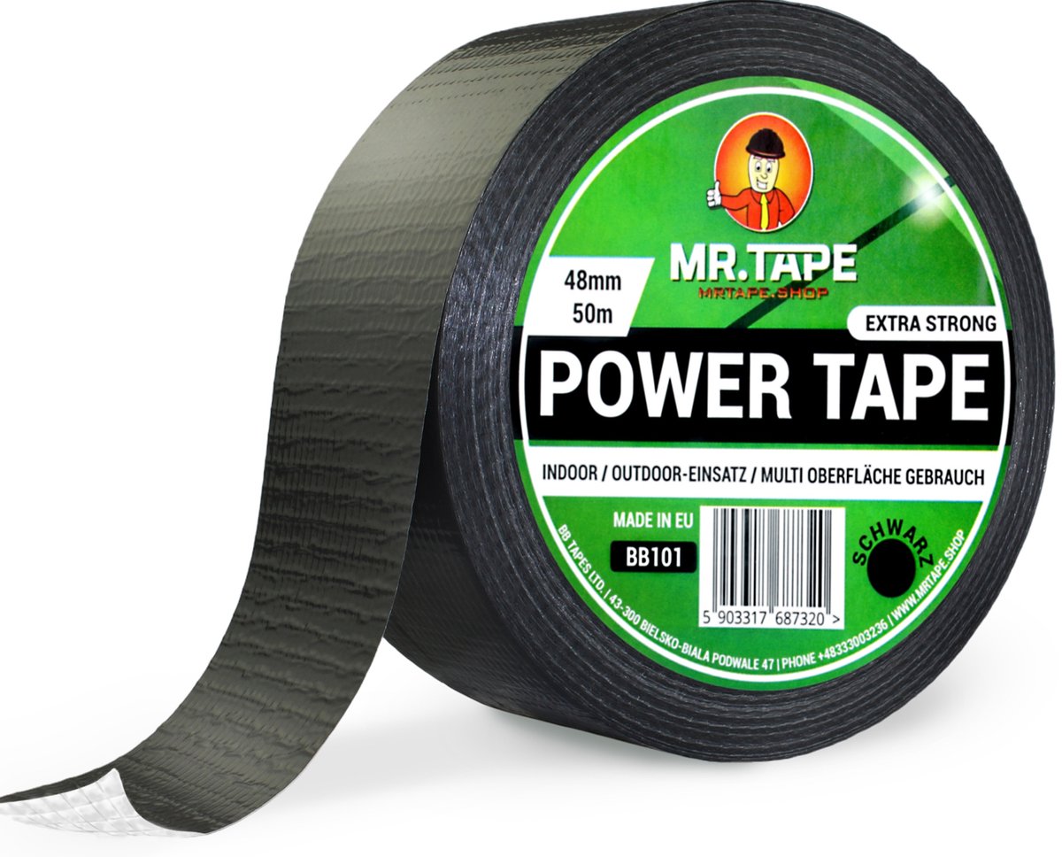 BB Tapes - Zwarte Powertape - 48mm - 50m - Versterkte Duct Tape