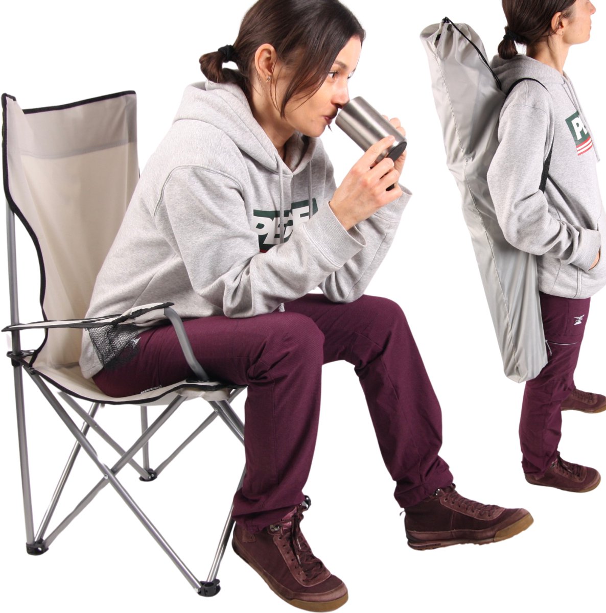 Mona - Opvouwbare Tuinstoel - Grijs - Ergonomisch - 120kg Draagvermogen