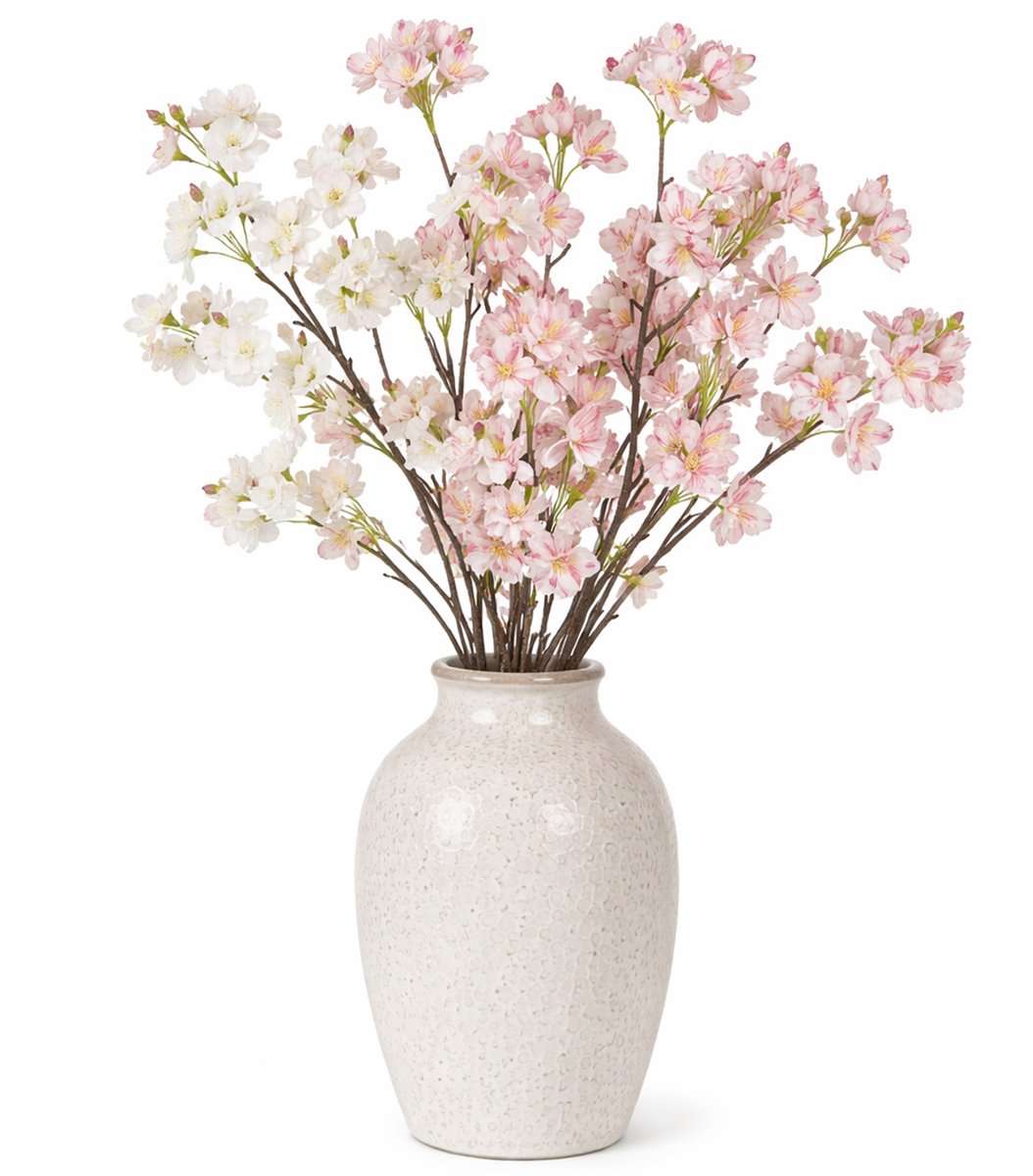 Mica Decorations Boeket Kunstbloemen Bloesem takken - H106 cm - wit en lichtroze - 4x stelen - met kleine bloemetjes Multi