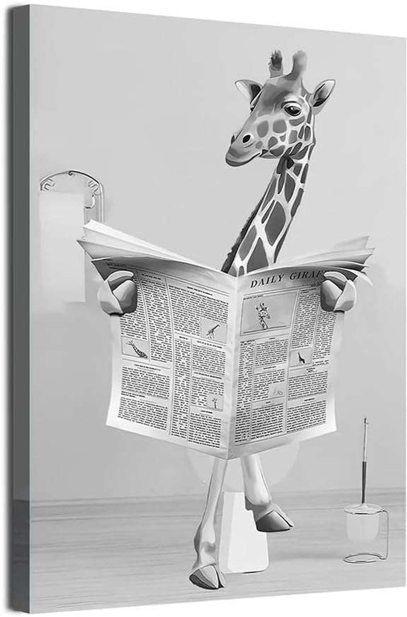 CE - Poster - Giraffe in Badkamer - 60 x 90 cm - Zwart/Wit