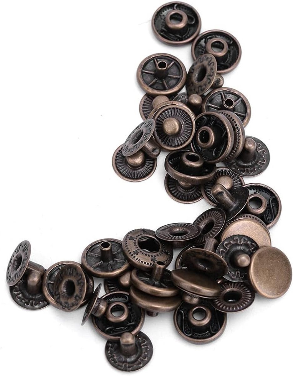 Set van 50 Antieke Ronde Messing Drukknopen voor Leerbewerking, Tassen, Kleding en Decoratie (10mm)