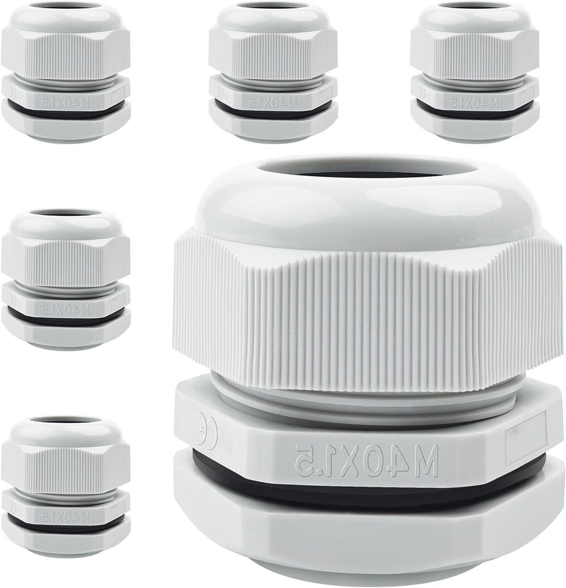 6 Stuks Waterdichte Kabeldoorvoeren M40x1.5 (24-31mm) Verstelbare IP68 Kabelconnectoren met Sluitring en Milieu Bescherming voor Apparatuur en Machines