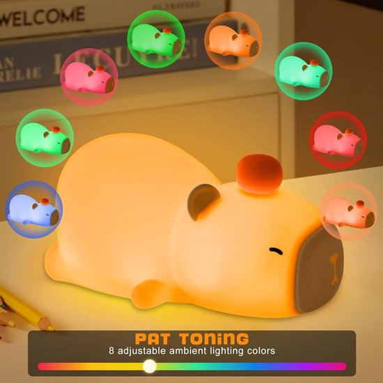 Capybara Nachtlampje - Draagbare Bedlamp - Kinderslaap Verlichten - Zacht Siliconen Materiaal - 1200 mAh Batterij - Wit — afbeelding 2