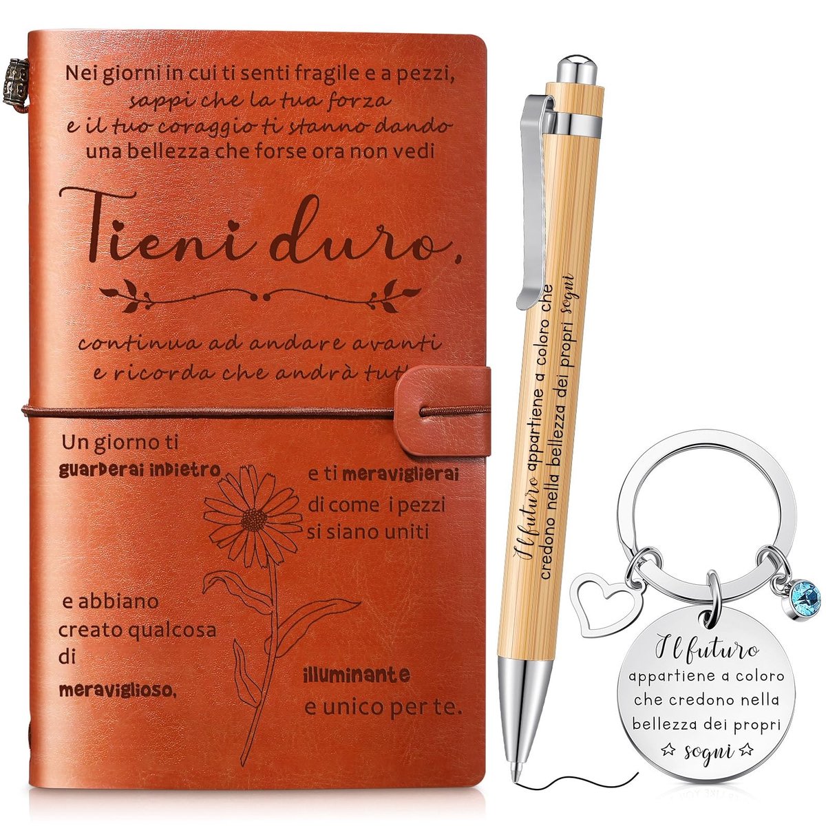 NTHProducts - Nezyo Inspirerende PU Leren Notitieboek - Vintage Dagboek - Met Sleutelhanger en Quote Pen - A6 Formaat - Perfect voor Vrouwen en Collega's