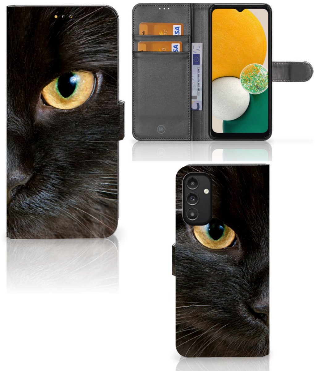 Samsung Galaxy A14 5G Telefoonhoesje met Pasjes Zwarte Kat
