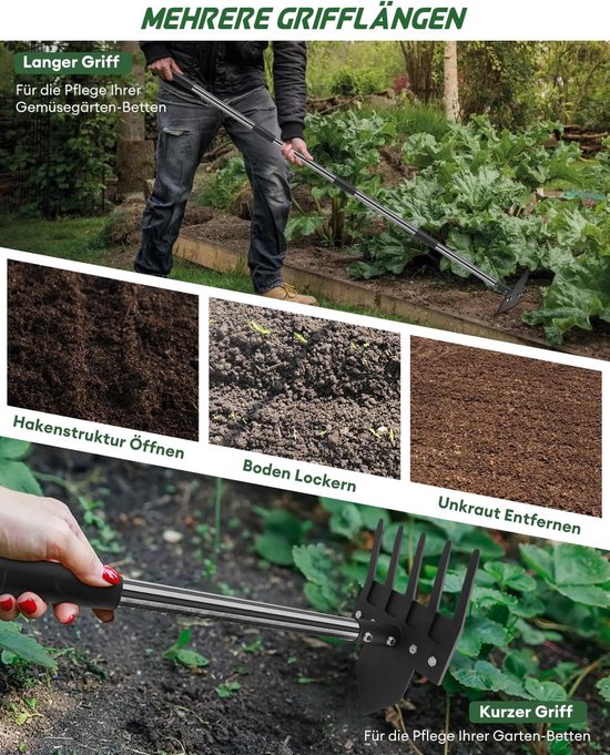 Tuinhark Schoffel - 2-in-1 Gereedschap - Onkruid Verwijderen - Roestvrij Staal - 160 cm — afbeelding 4
