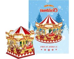 Pop Up Card Christmas Carrousel, pop-up kerstkaart met envelop voor