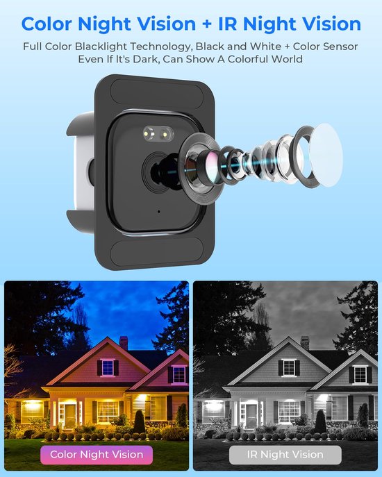 Namajunas - Beveiligingscamera voor buiten en binnen - Raamcamera 3MP 2K - 2.4GHz & 5GHz WiFi bewakingscamera - ChroMax AI Kleurnachtzicht - 24/7 opname - Bewegingsdetectie van Merkloos — afbeelding 4