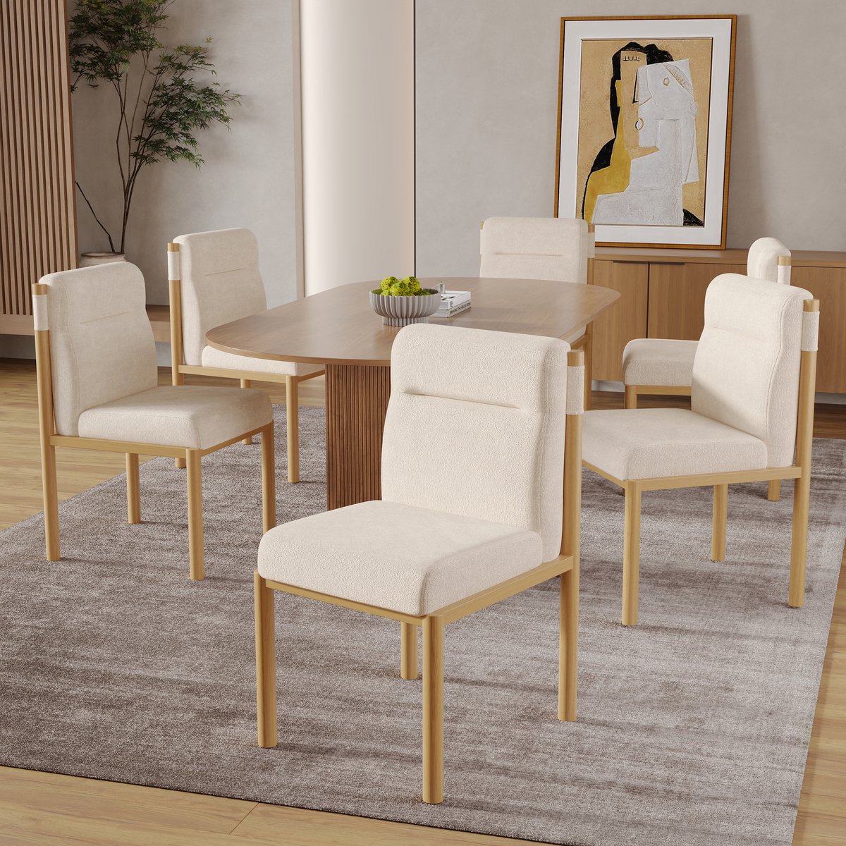 Wishdor - Eetkamerstoelen Set Van 2 - Dik Gevoerde Zitting En Rugleuning - Scandinavisch Ontwerp - Voor Eetkamer - Metalen Onderstel Met Zachte Teddystof - Beige - Draagvermogen Tot 150 Kg